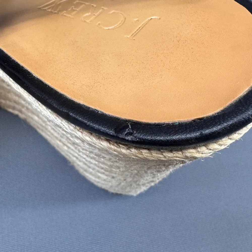 J.Crew Black Faux Leather Espadrille Wedge High Heel Sandals‎ 9M